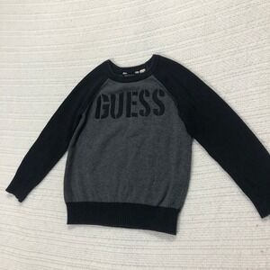 Guess Kids Pullover Sweater Crewneck Long Sleeve Gray Black‎ Size 6/7